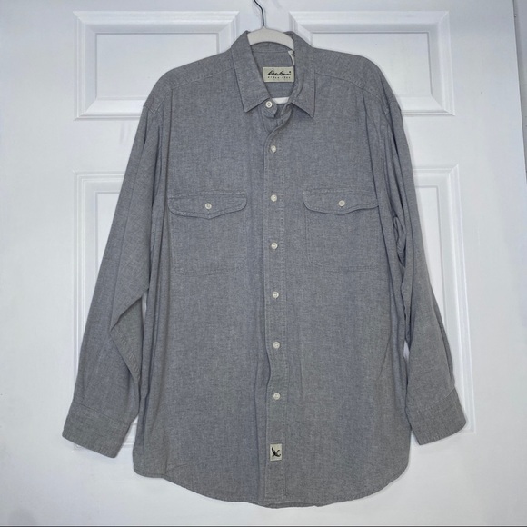 Vintage Eddie Bauer Grey Button Front Flannel Collared Shirt Size Large - Picture 1 of 7